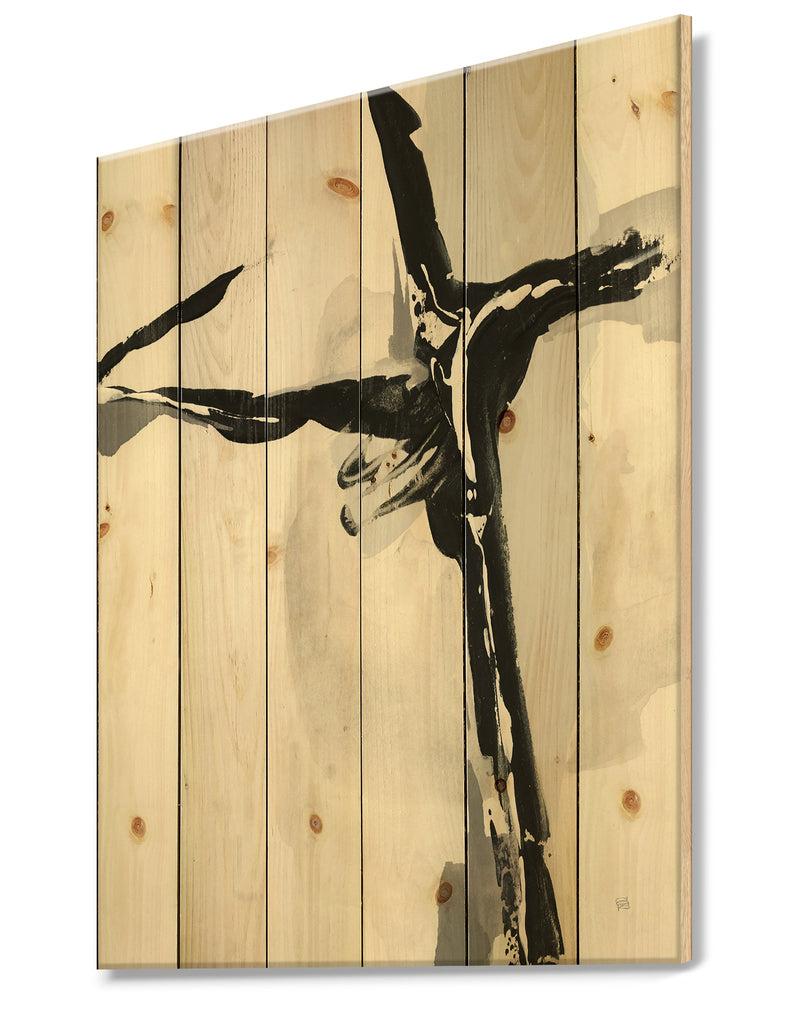 DesignQ Abstract Neutral II - Mid-Century Modern Print On Natural Pine Wood