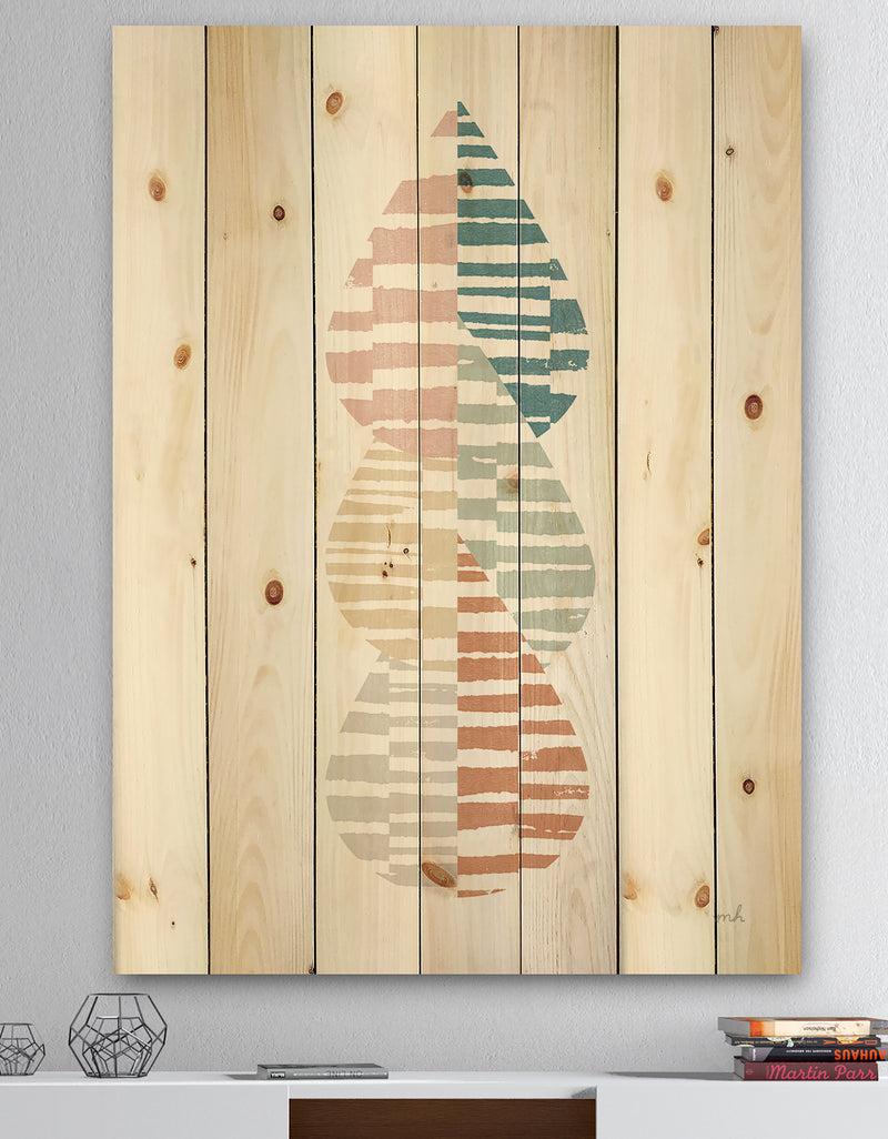 DesignQ Abstract Orange Drops Meditate IV - Contemporary Print on Natural Pine Wood