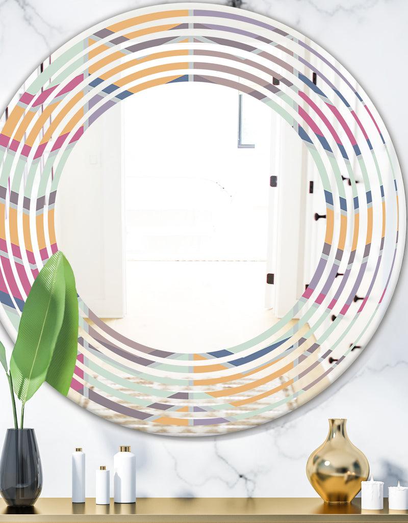 DesignQ Abstract Retro Geometrical Design X - Modern Round or Oval Wall Mirror - Wave