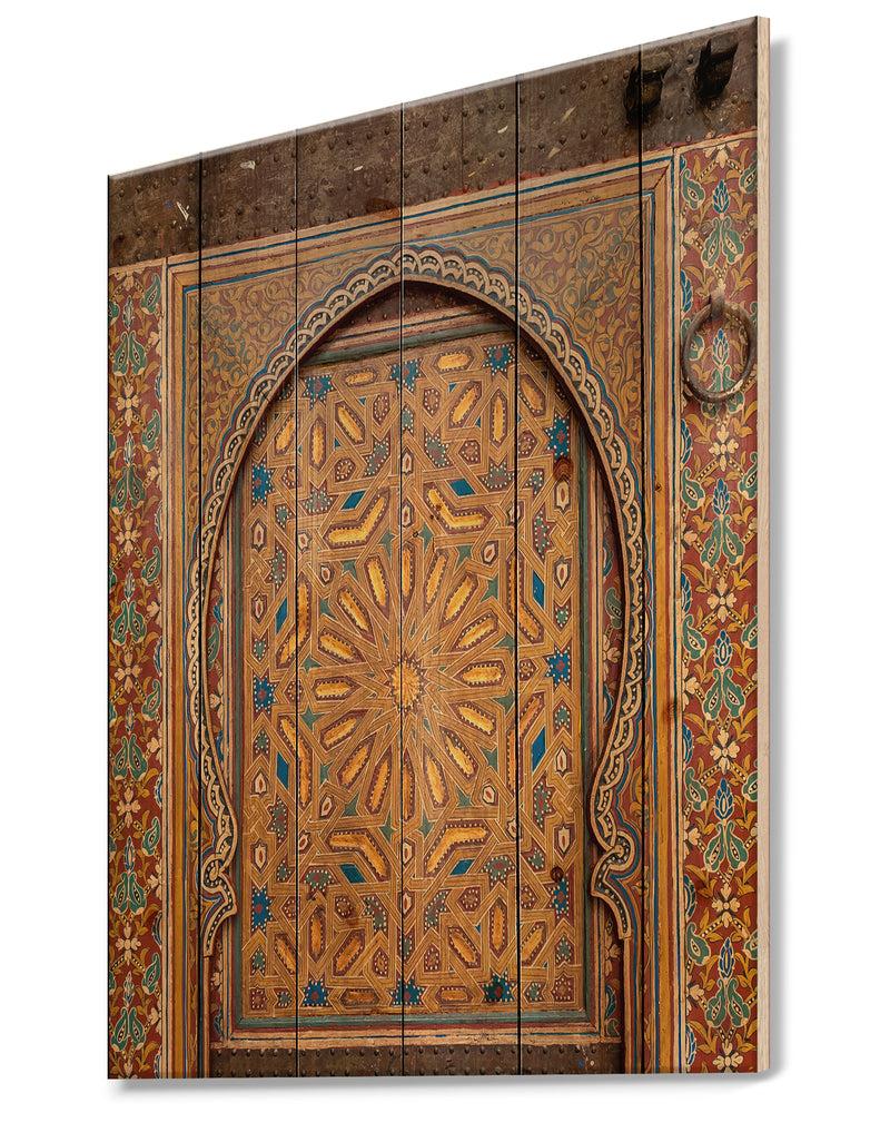 DesignQ Ancient Door Painting Morroco - Vintage Print On Natural Pine Wood
