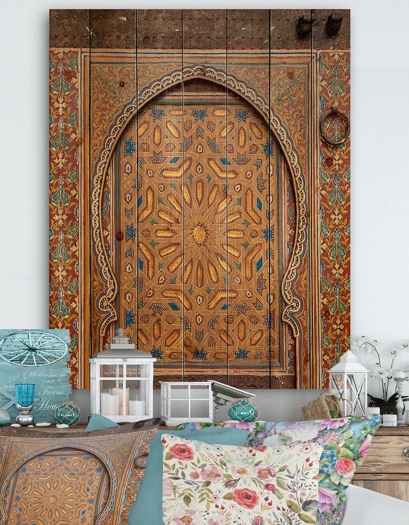 DesignQ Ancient Door Painting Morroco - Vintage Print on Natural Pine Wood