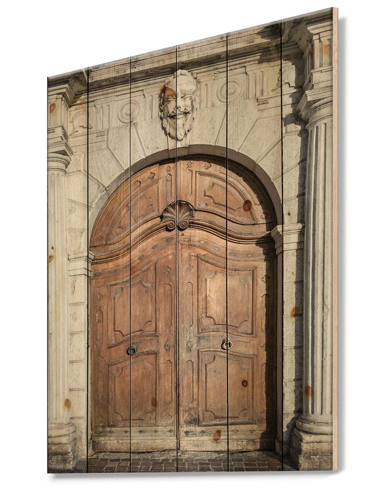 DesignQ Arched Medieval Palace Door - Vintage Print On Natural Pine Wood