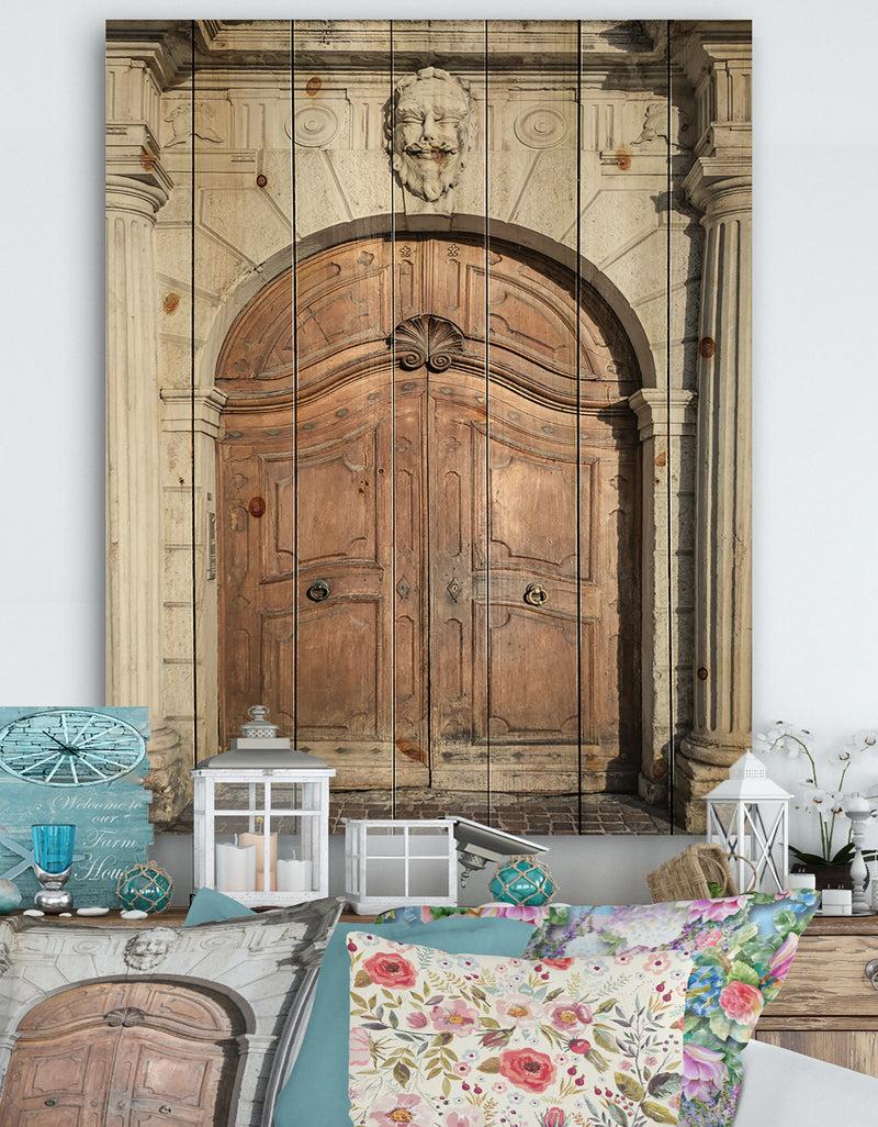 DesignQ Arched Medieval Palace Door - Vintage Print on Natural Pine Wood