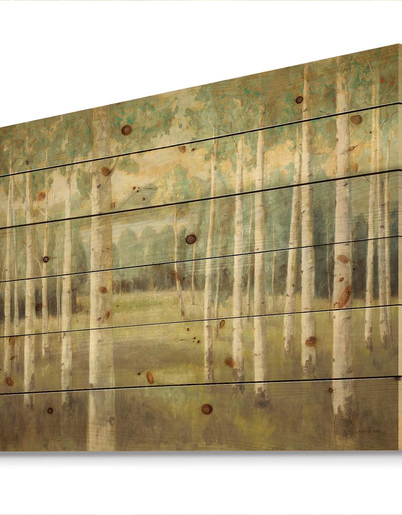 DesignQ Aspens Neutral Forest - Traditional Print On Natural Pine Wood