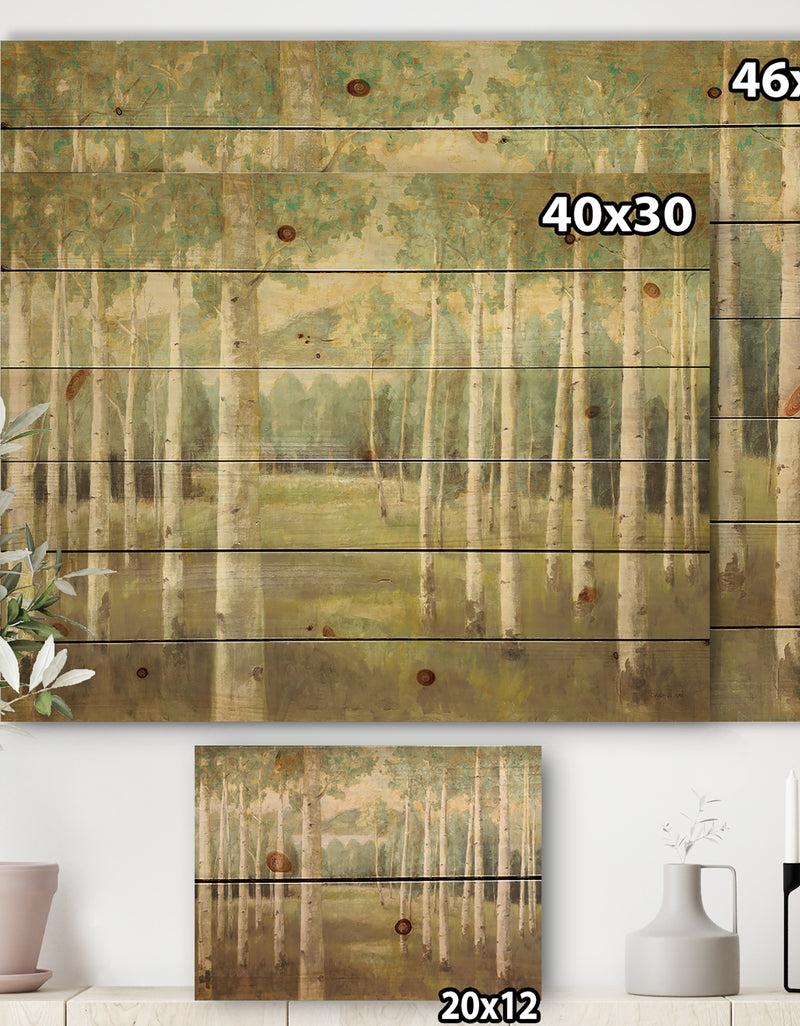 DesignQ Aspens Neutral Forest - Traditional Print On Natural Pine Wood