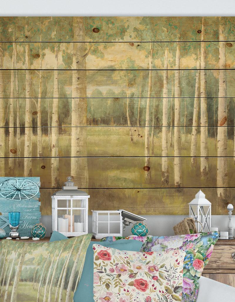 DesignQ Aspens Neutral Forest - Traditional Print on Natural Pine Wood