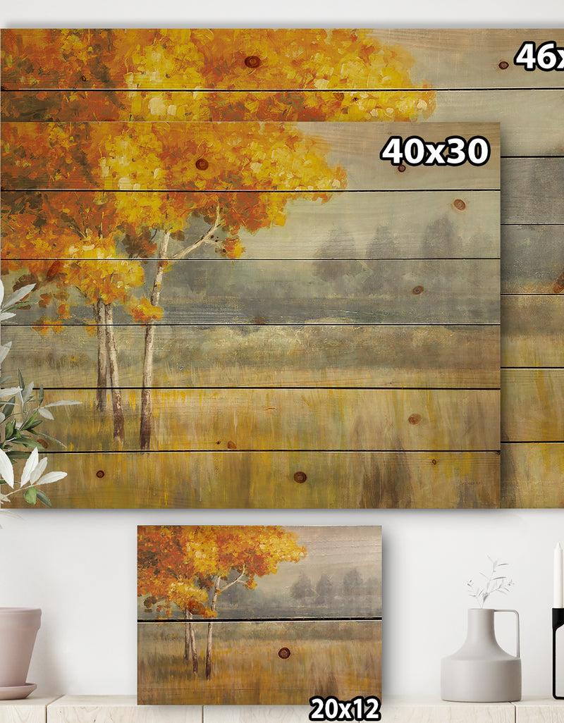 DesignQ Autumn Landscape - Farmhouse Print On Natural Pine Wood