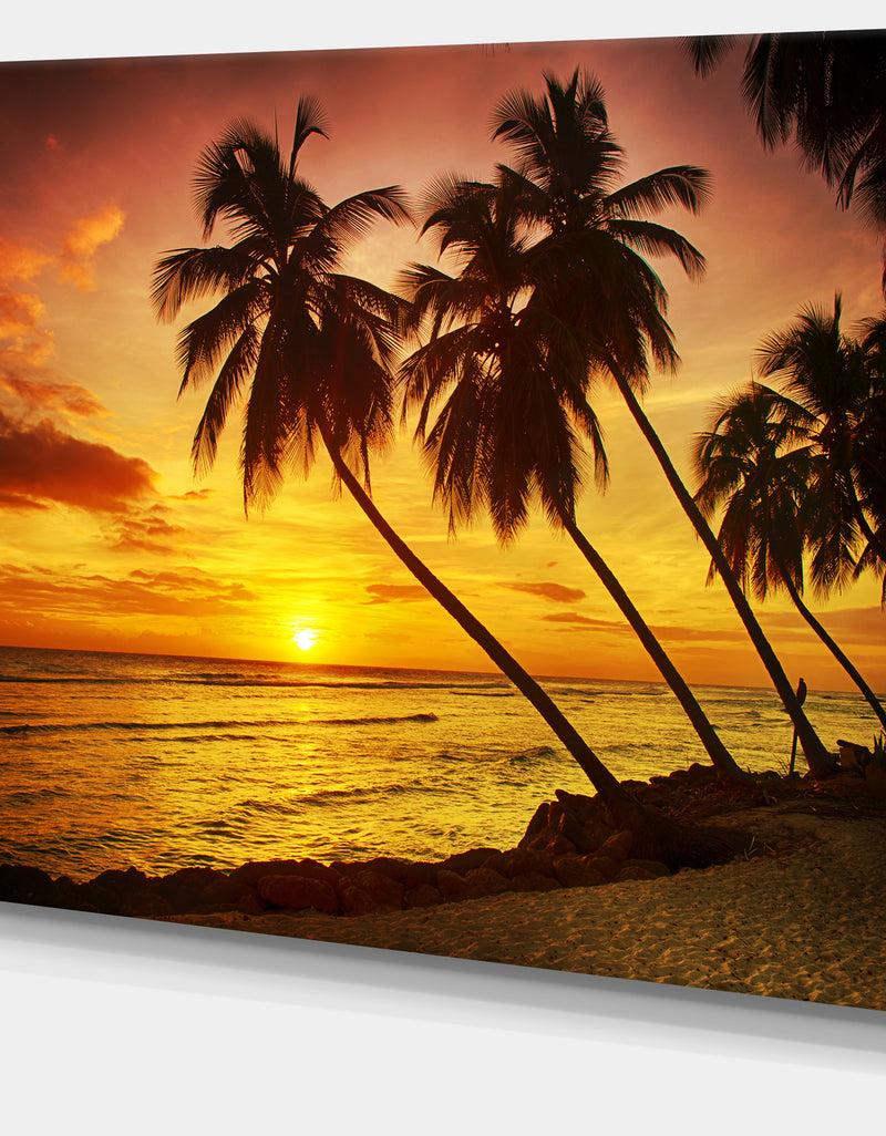 DesignQ Barbados Island Evening Seashore - Modern Seascape Canvas Artwork