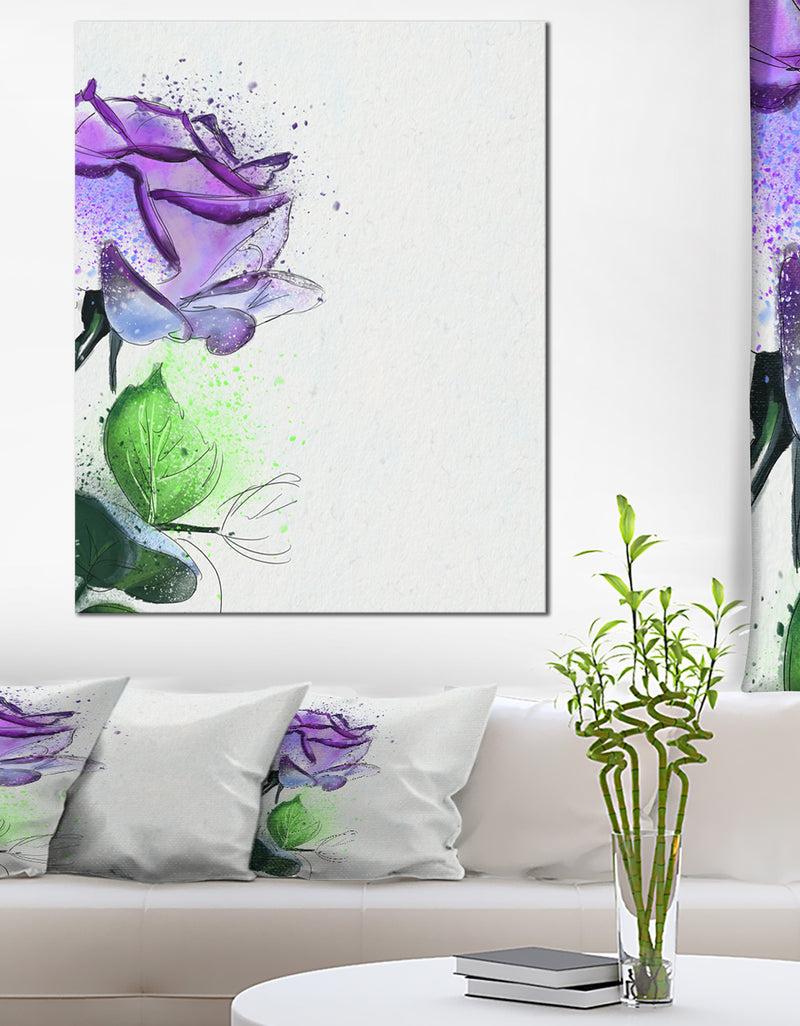DesignQ Beautiful Blue Rose With Leaves - Extra Large Floral Canvas Art
