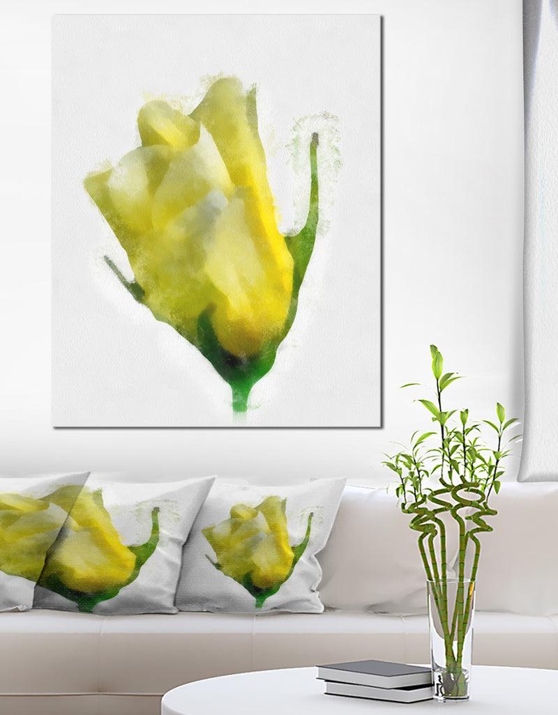 DesignQ Beautiful Yellow Rose Watercolor - Flower Canvas Print Artwork