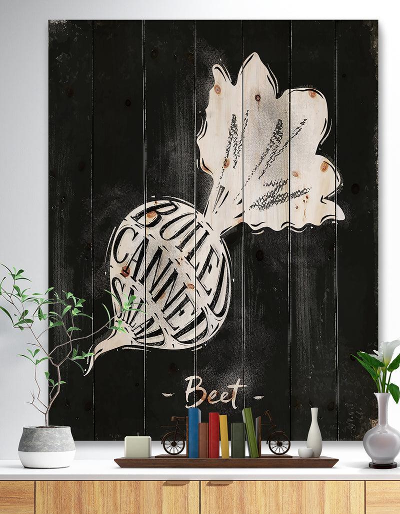 DesignQ Beet cutting scheme chalk - Farmhouse Food Painting Print on Natural Pine Wood