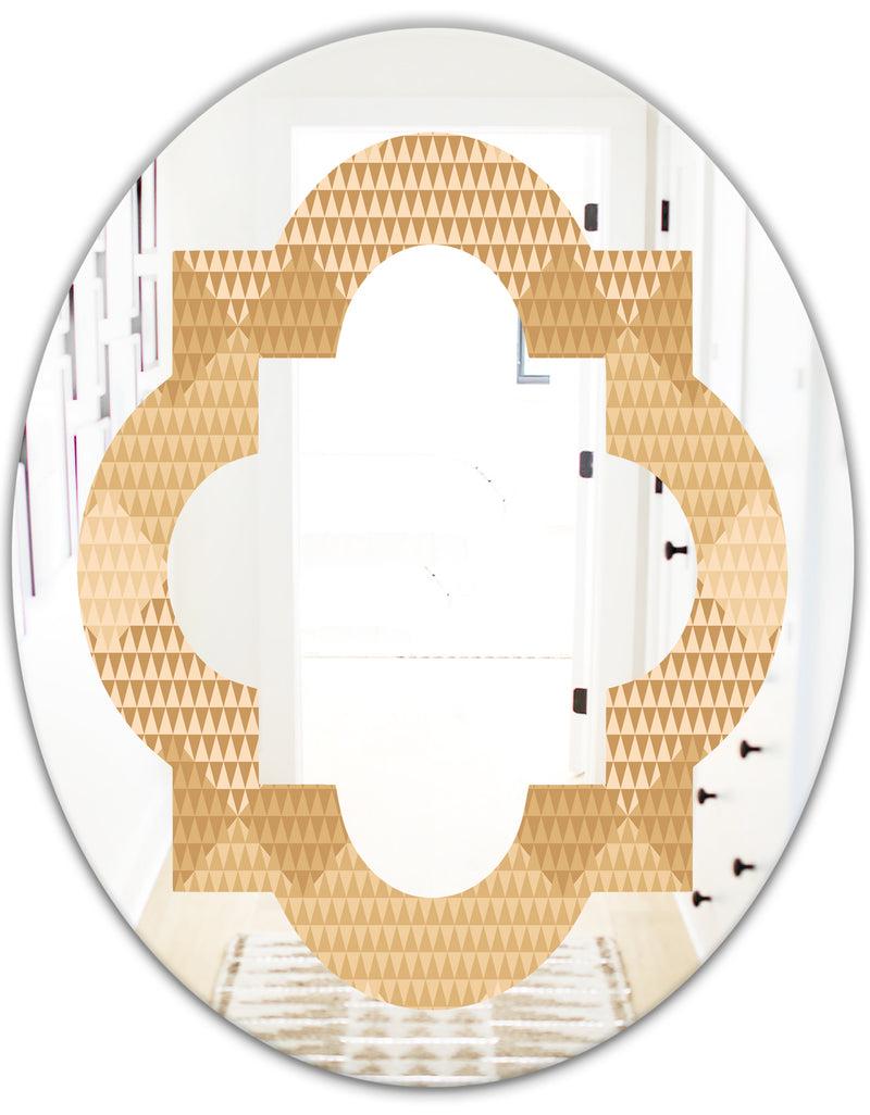 DesignQ Beige Retro Triangular Wave - Modern Round Or Oval Wall Mirror - Quatrefoil