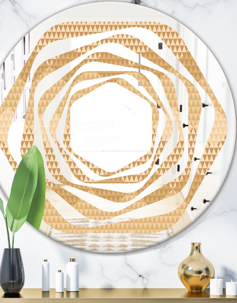 DesignQ Beige Retro Triangular Wave - Modern Round or Oval Wall Mirror - Whirl