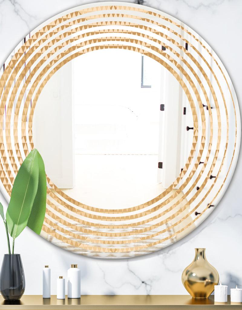 DesignQ Beige Retro Triangular Wave - Modern Round or Oval Wall Mirror - Wave