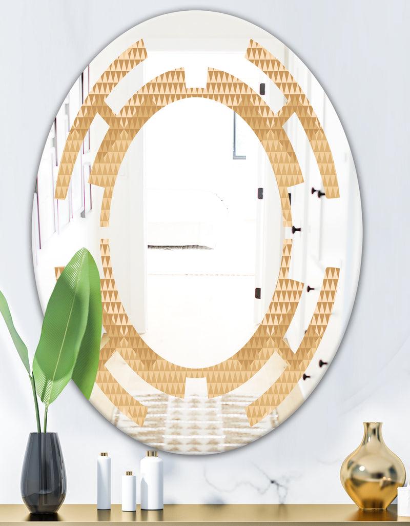 DesignQ Beige Retro Triangular Wave - Modern Round Or Oval Wall Mirror - Space