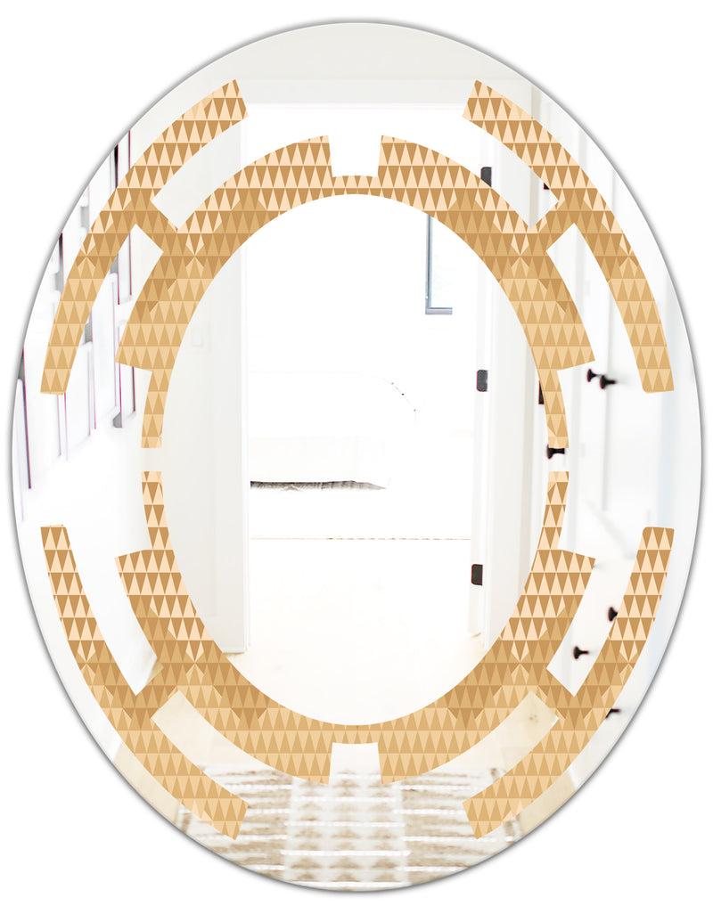 DesignQ Beige Retro Triangular Wave - Modern Round Or Oval Wall Mirror - Space