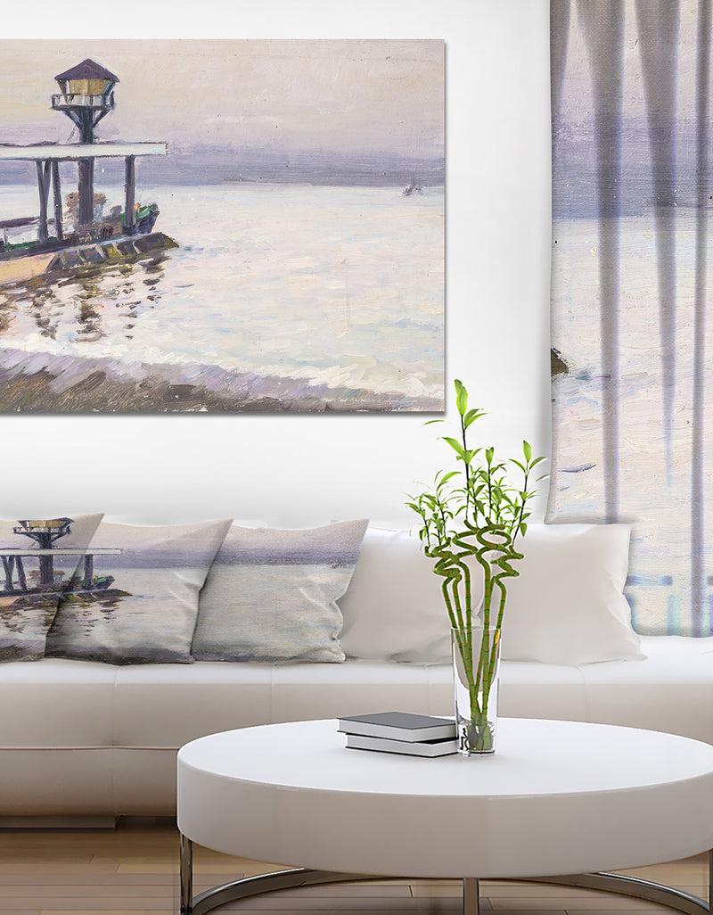 DesignQ Big Lamp in White Landscape - Landscapes Painting Print on Wrapped Canvas