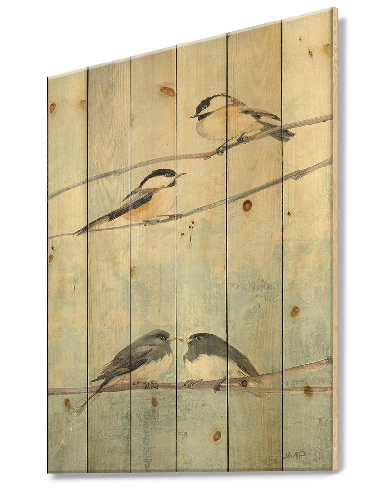 DesignQ Bird Hanging On Tree I - Modern Farmhouse Print On Natural Pine Wood