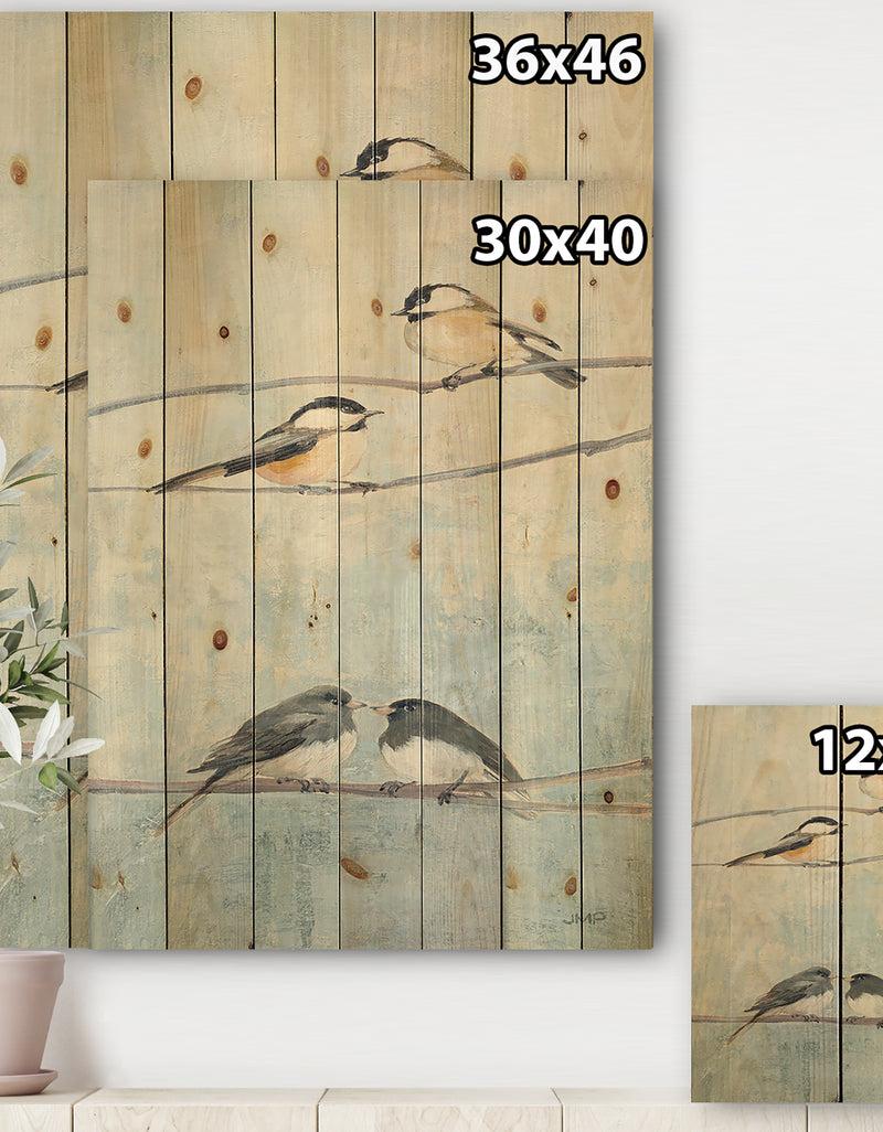 DesignQ Bird Hanging On Tree I - Modern Farmhouse Print On Natural Pine Wood