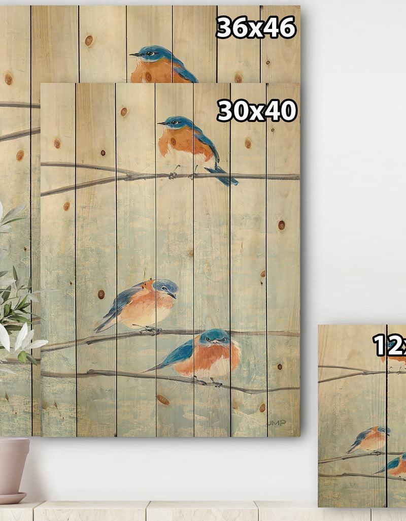 DesignQ Bird Hanging On Tree II - Modern Farmhouse Print On Natural Pine Wood