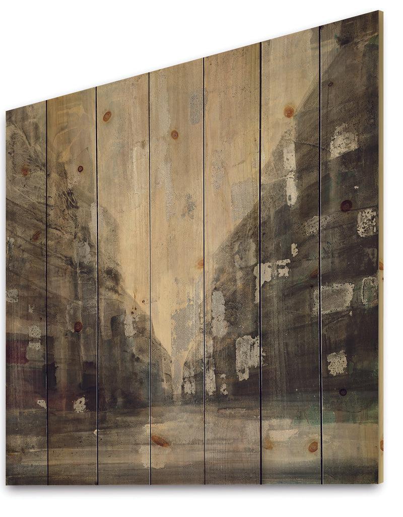 DesignQ Black And White Cityscape - Traditional Print On Natural Pine Wood