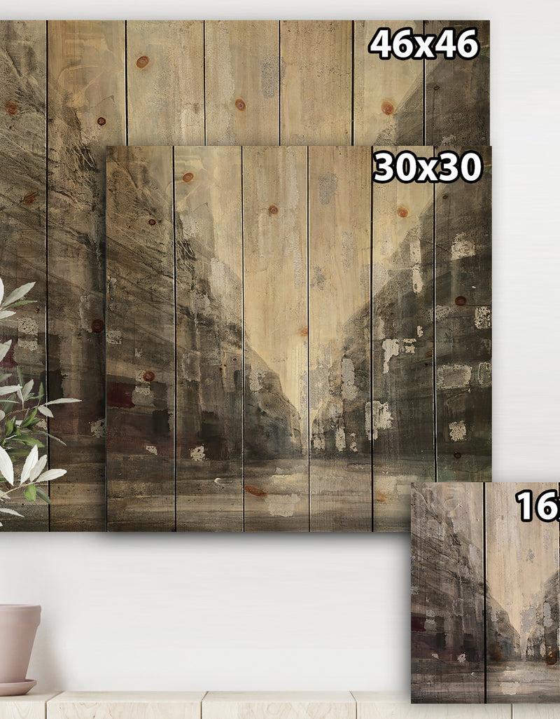 DesignQ Black And White Cityscape - Traditional Print On Natural Pine Wood