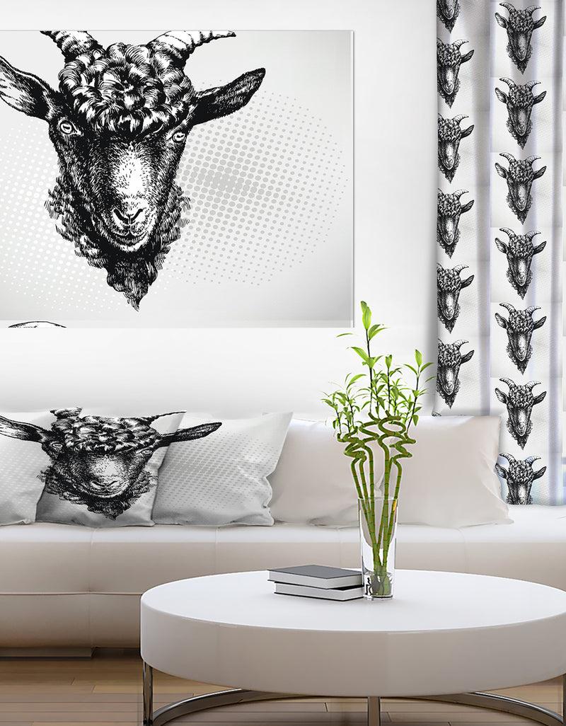 DesignQ Black Goat - Farmhouse Animal Painting Print on Wrapped Canvas