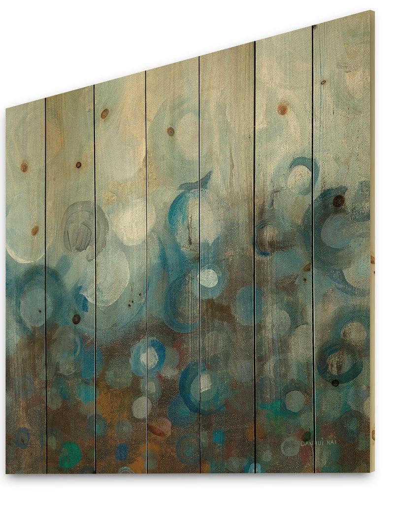 DesignQ Blue And Bronze Dots On Glass I - Modern & Contemporary Print On Natural Pine Wood