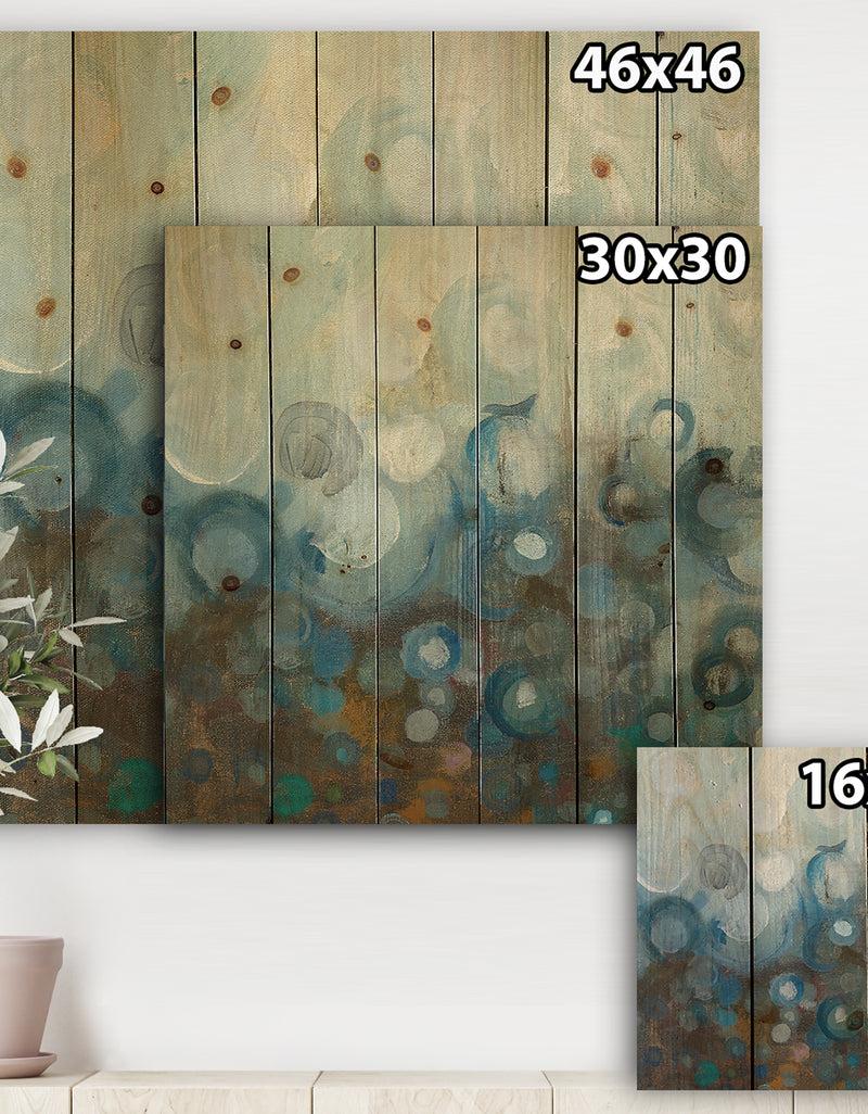 DesignQ Blue And Bronze Dots On Glass I - Modern & Contemporary Print On Natural Pine Wood