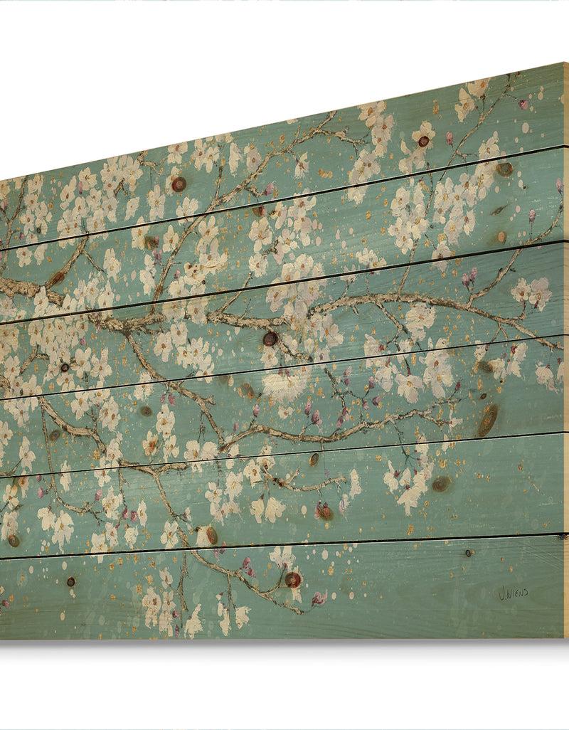 DesignQ Blue April Tree - Traditional Print On Natural Pine Wood