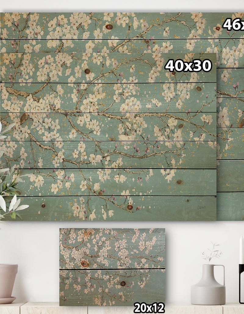 DesignQ Blue April Tree - Traditional Print On Natural Pine Wood