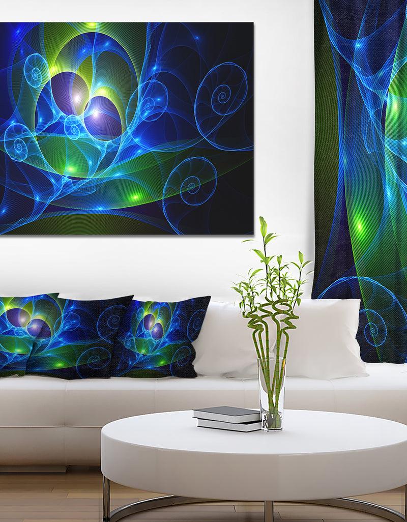 DesignQ Blue Curly Spiral On Black - Extra Large Abstract Canvas Wall Art