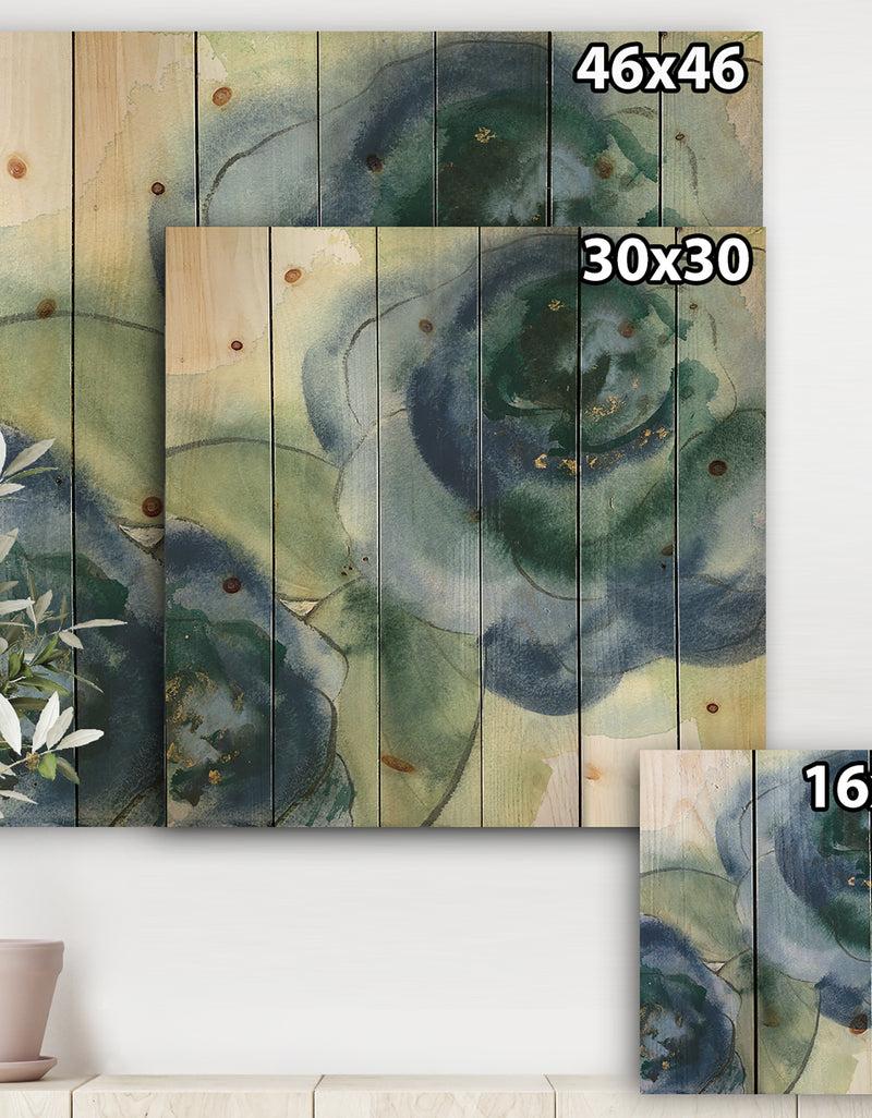 DesignQ Blue Floral Poppies V - Cottage Print On Natural Pine Wood
