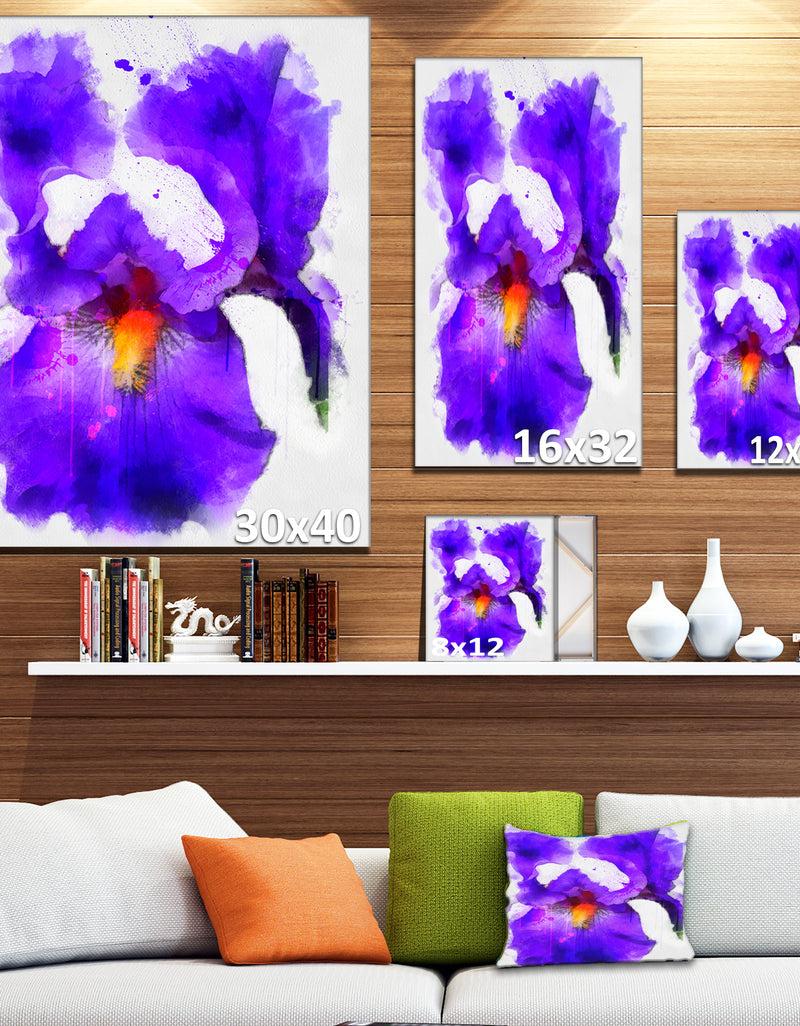 DesignQ Blue Flower And Watercolor Splashes - Large Floral Canvas Artwork