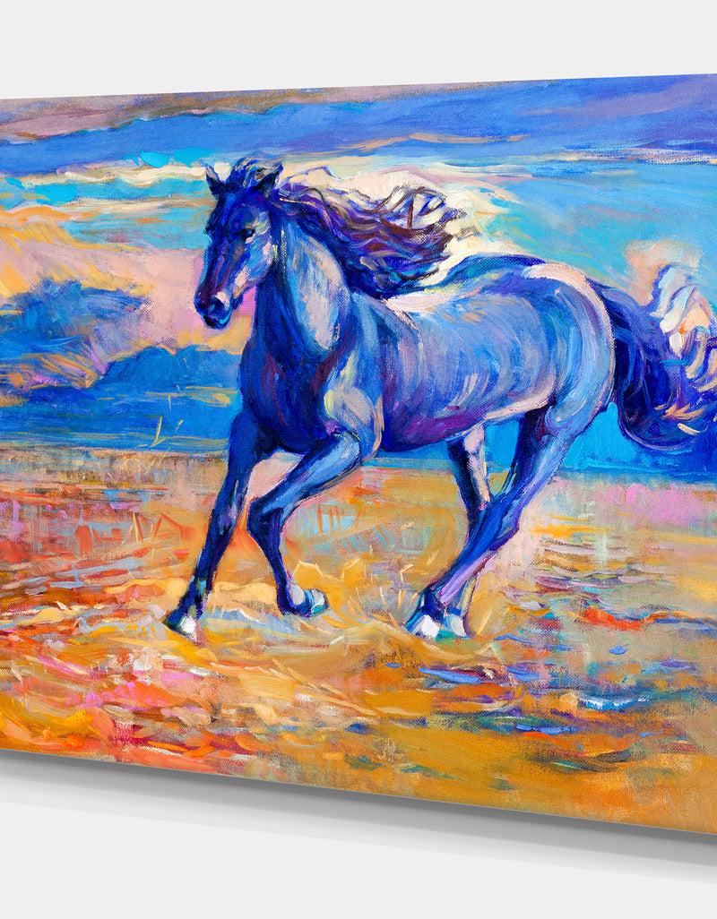 DesignQ Blue Horse - Farmhouse Animal Painting Print On Wrapped Canvas