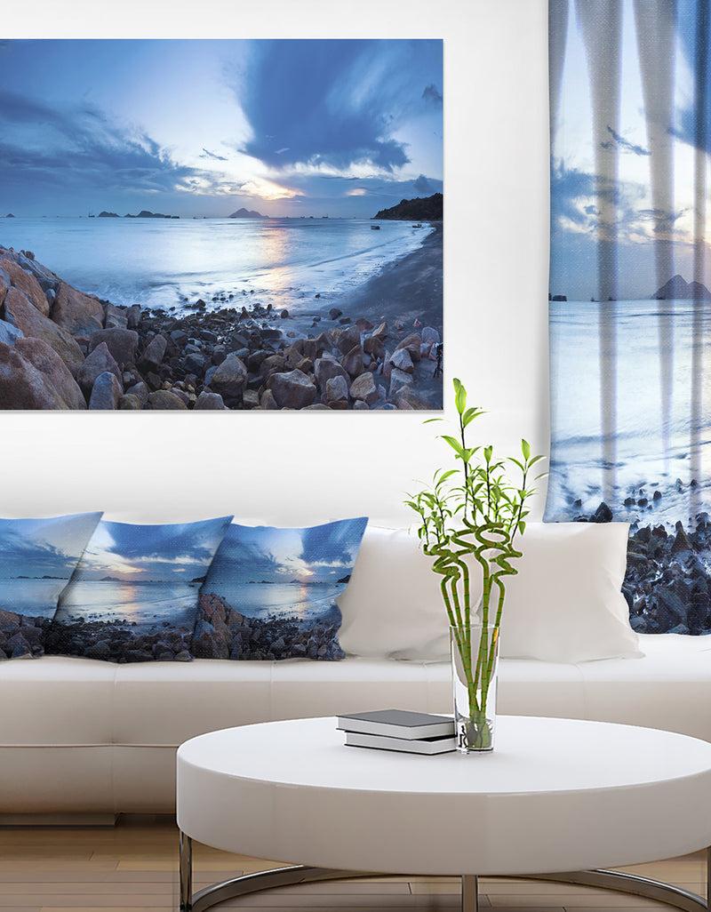 DesignQ Blue Sea Sunset On Sandy Coastline - Contemporary Seascape Art Canvas