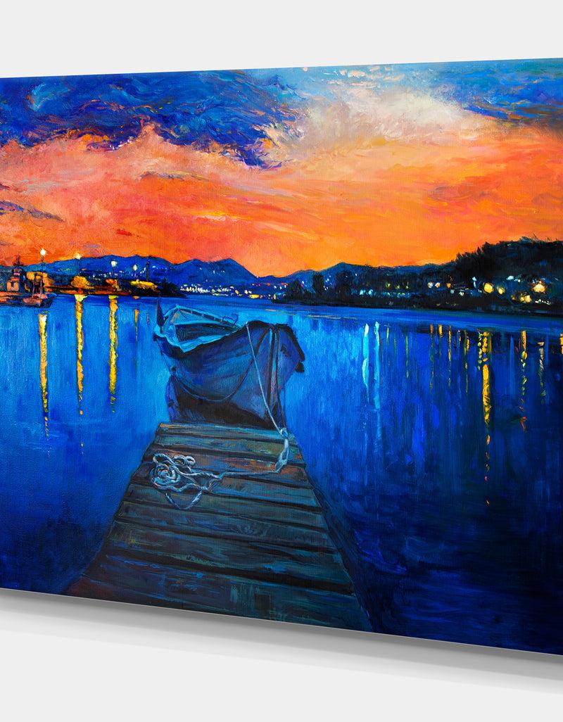DesignQ Boats In Sea Oil Painting - Sea & Shore Painting Print On Wrapped Canvas