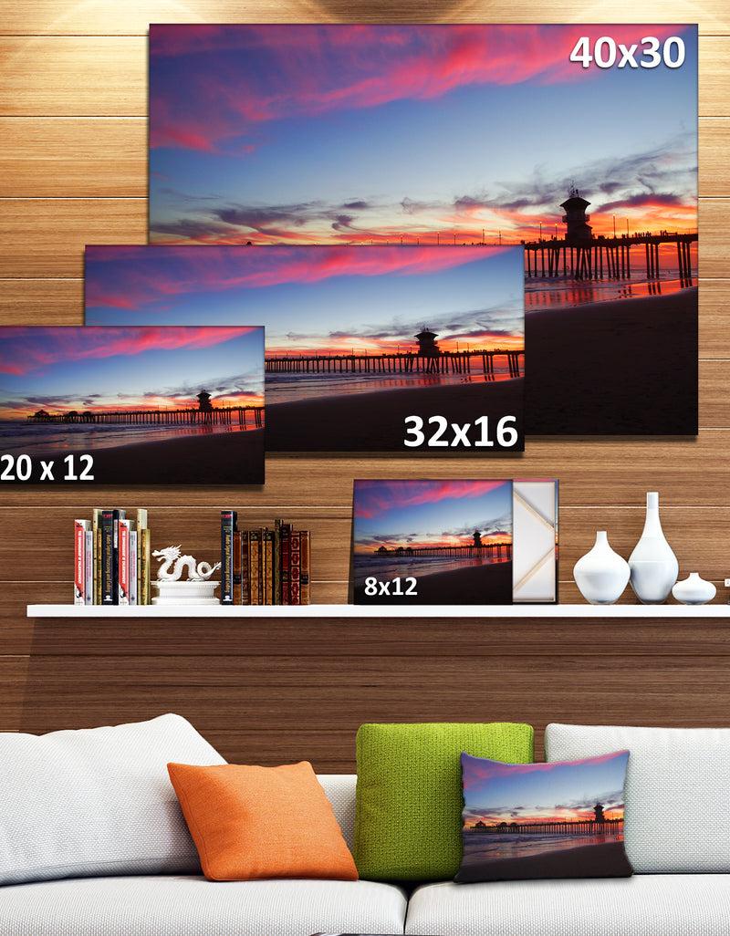 DesignQ Bridge In California With Red Clouds Contemporary Seascape Art Canvas