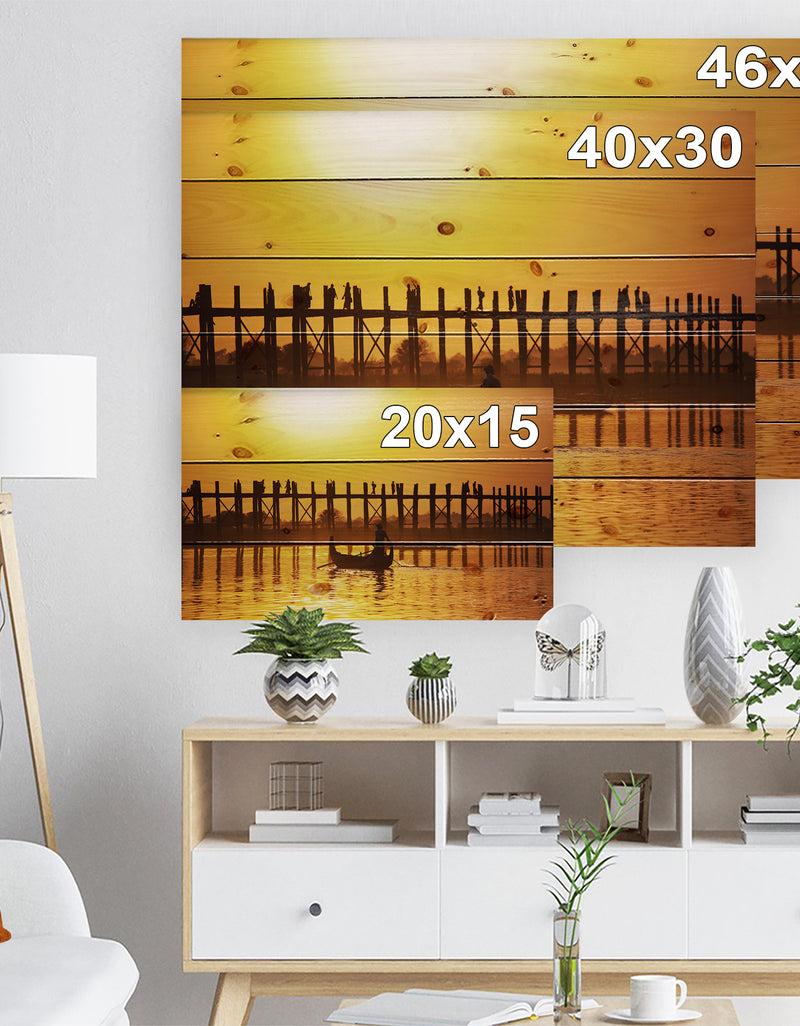DesignQ Bridge In Myanmar - Sea & Shore Nautical Print On Natural Pine Wood
