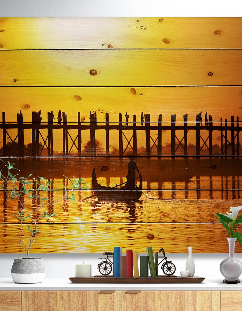 DesignQ Bridge in Myanmar - Sea & Shore Nautical Print on Natural Pine Wood