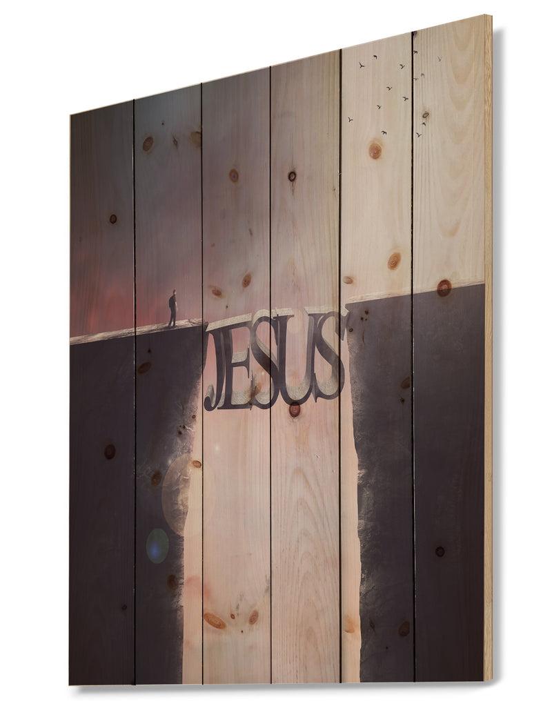 DesignQ Bridge The Inscription Jesus - Landscapes Spiritual Religious Print On Natural Pine Wood