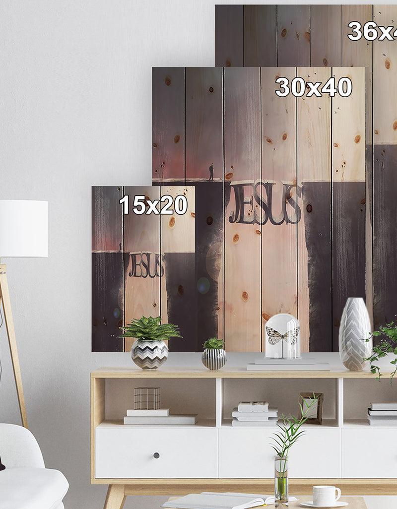 DesignQ Bridge The Inscription Jesus - Landscapes Spiritual Religious Print On Natural Pine Wood