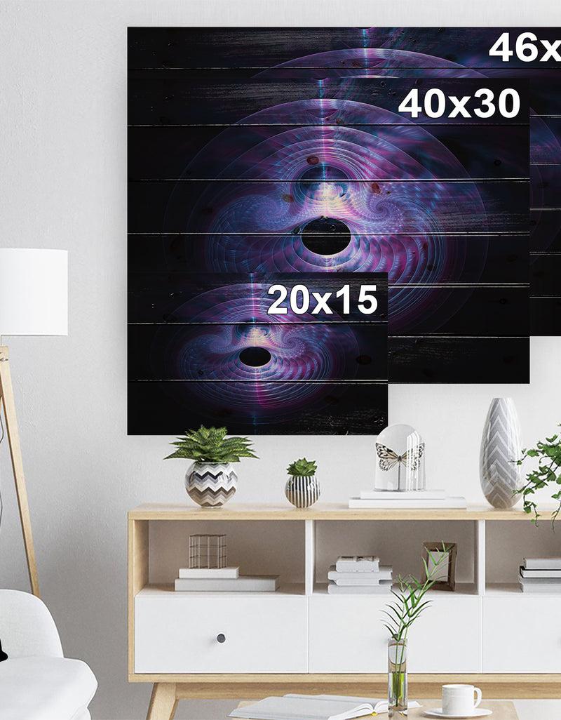 DesignQ Bright Blue Magical Lights - Abstract Print On Natural Pine Wood