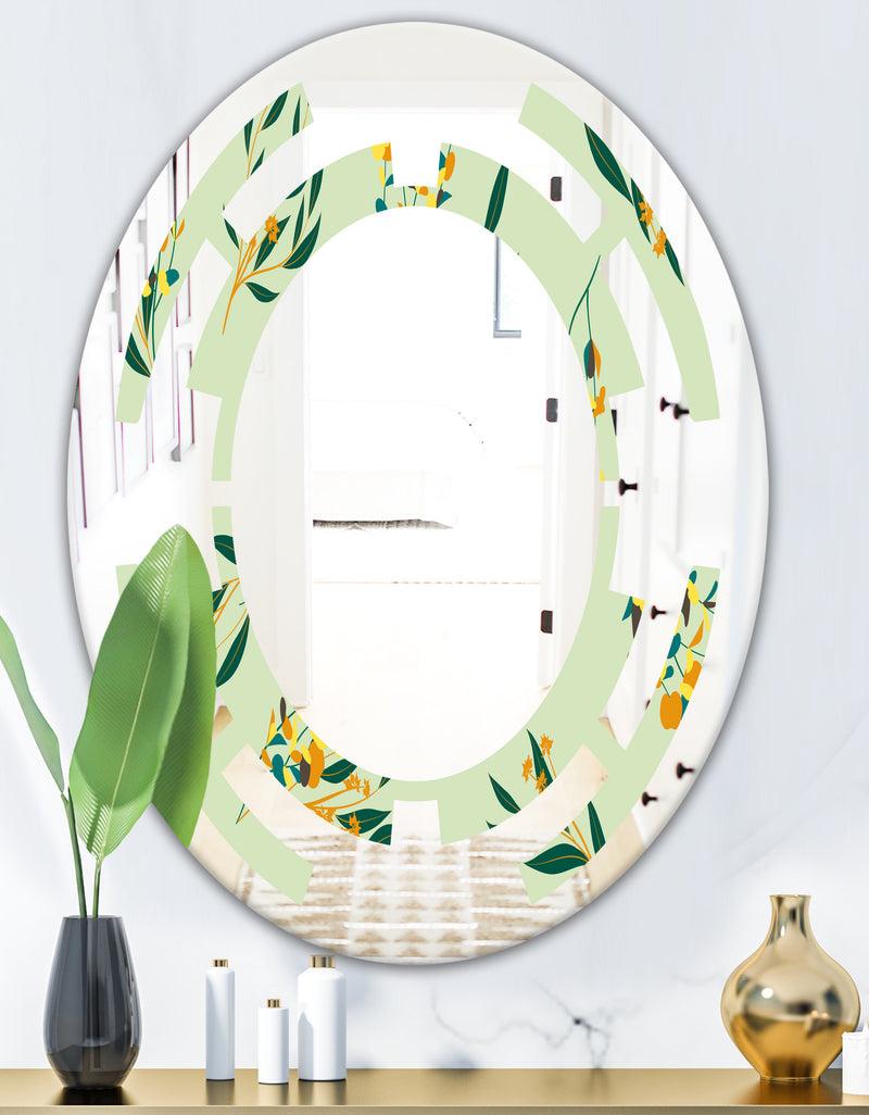 DesignQ Bright Eucalyptus Floral Pattern III - Cottage Round Or Oval Wall Mirror - Space