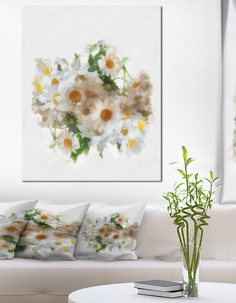 DesignQ Bunch Of White Chamomiles Watercolor - Flower Artwork On Canvas