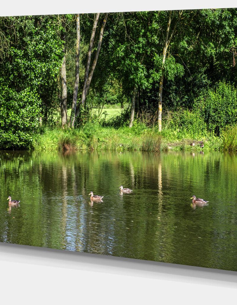 DesignQ Bushes And Trees In River Bank - Landscape Canvas Wall Artwork