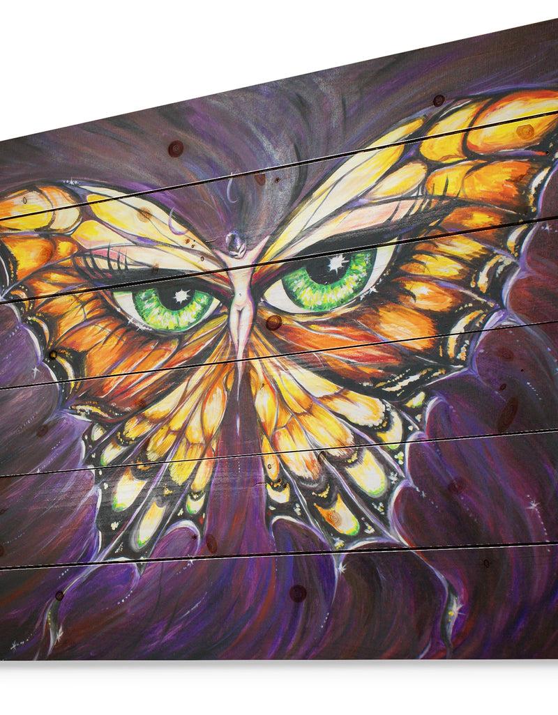 DesignQ Butterfly With Eyes In Wings - Contemporary Animals Painting Print On Natural Pine Wood