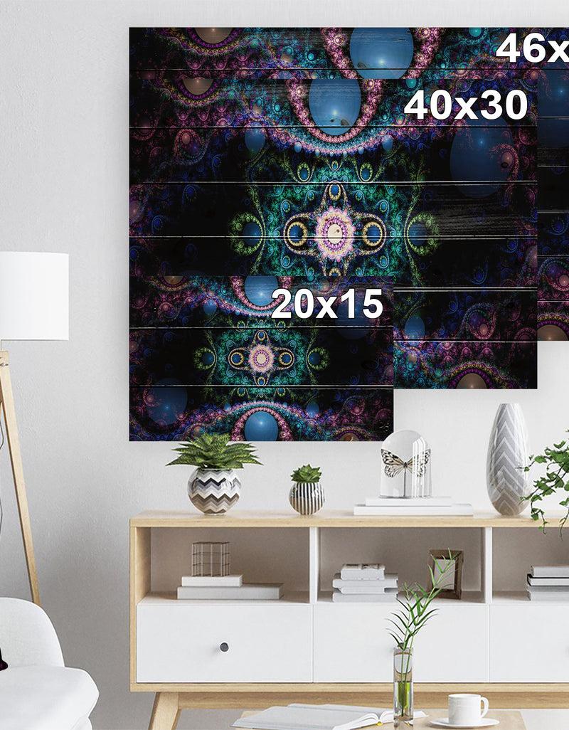DesignQ Cabalistic Blue Fractal Pattern - Abstract Print On Natural Pine Wood