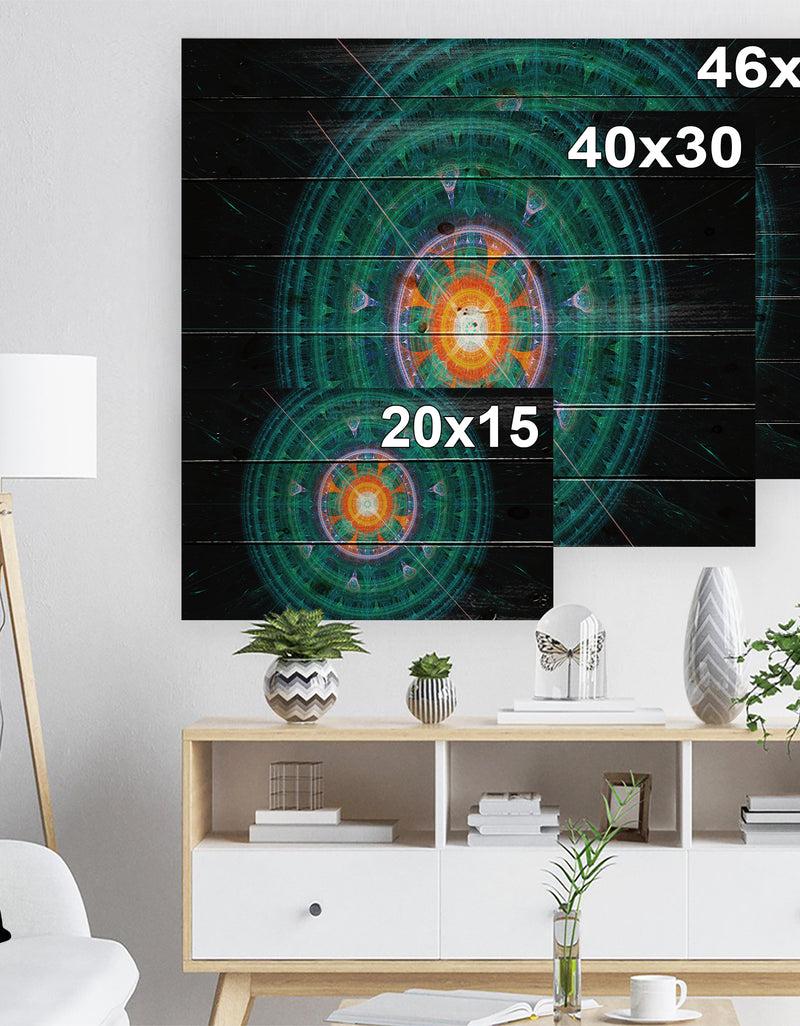 DesignQ Cabalistic Turquoise Fractal Sphere - Abstract Print On Natural Pine Wood