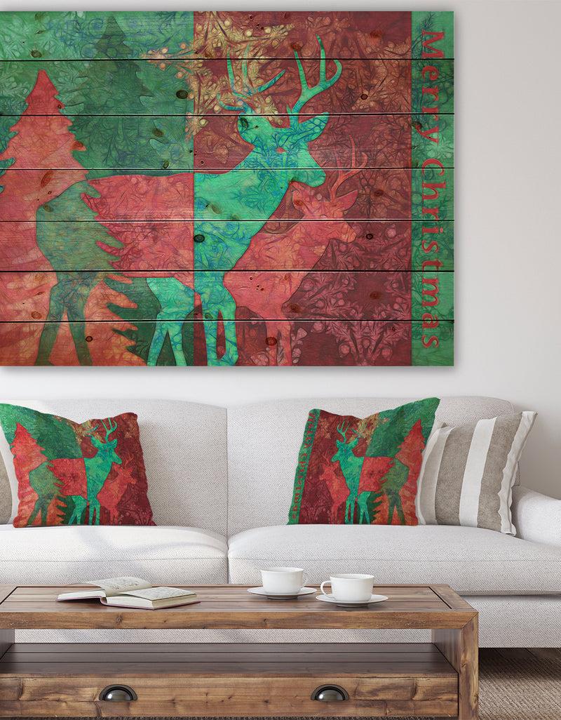 DesignQ Christmas Deers Mixed media - Print on Natural Pine Wood